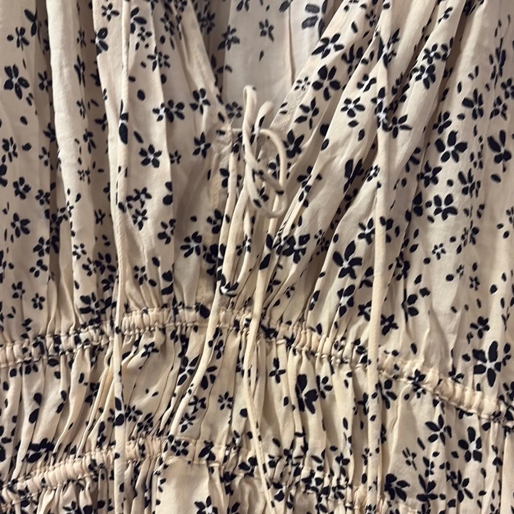 H&M Brown and Cream‎ Plunge Neck Bishop Sleeve Sundress